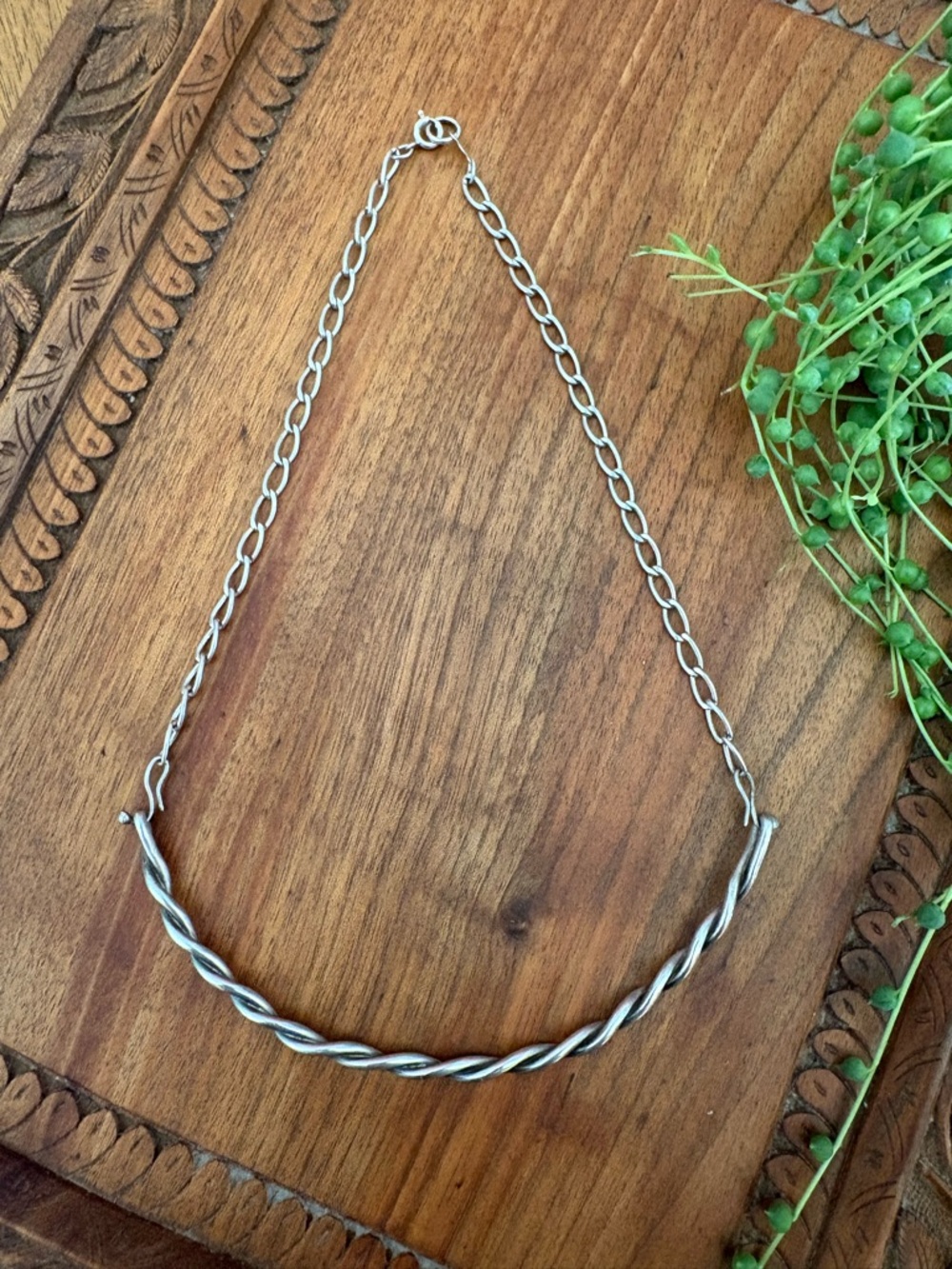 Artisan Sterling Silver .925 Twist Chain Choker Necklace Signed